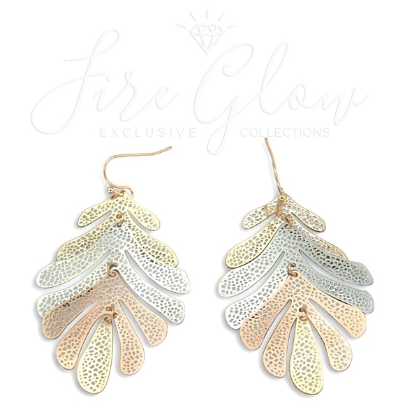 Multi tone Gold, Silver, Rose Gold Leaf Earrings - Picture 5 of 7